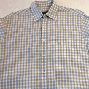 Paul & Shark Yachting Mens Blue‎ Tan Check Button Down Shirt Size 42 L Italy